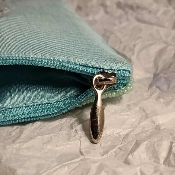 Easter Egg Aqua blue beaded zippered mini clutch, pouch - Picture 7 of 14